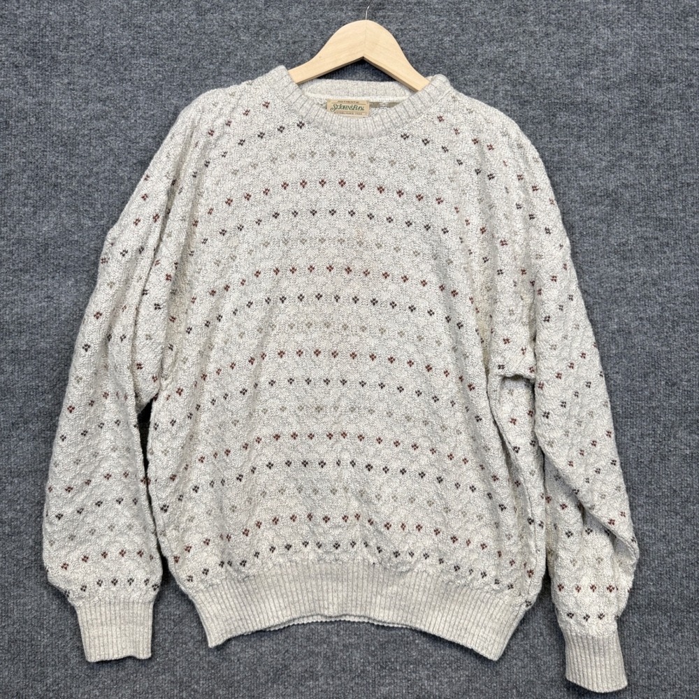 Vintage St. John's Bay Mens Size XL Sweater Cream Crew Neck Chunky Knit Cotton